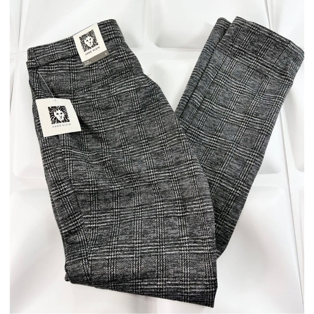 Anne Klein Womens Sz S Gray Black Combo Plaid Knit Slim Ankle Pants Work NEW